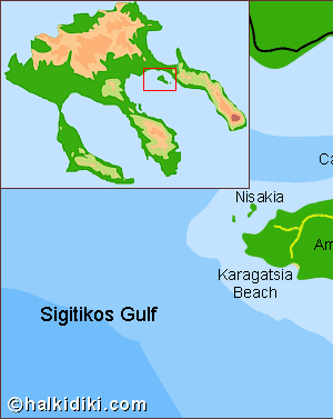 Landkarte von Ammouliani Insel, Chalkidiki, Griechenland